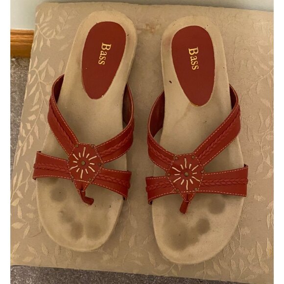 Bass Womens Red Leather Sandals Size 9 - Picture 3 of 6